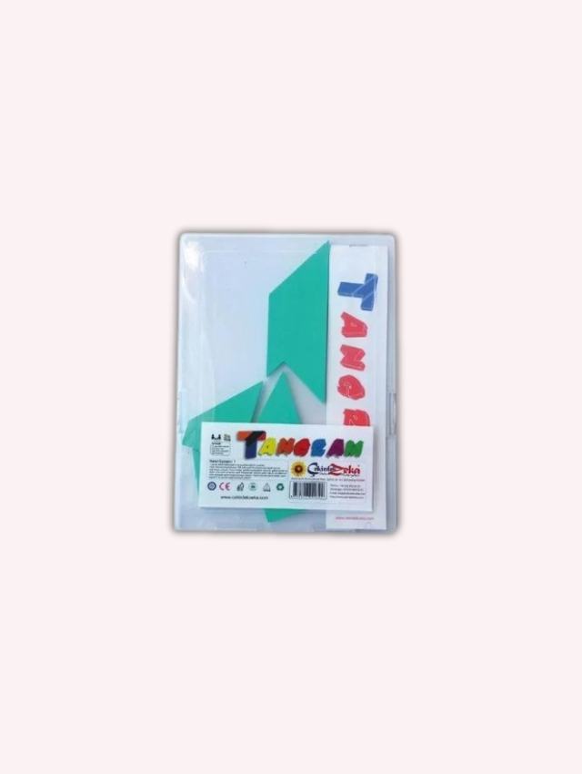 Класическа пъзел игра Tangram 00932, идеална за развитие на креативност и пространствено мислене. Комплектът включва седем дървени елемента и книжка с предизвикателства.